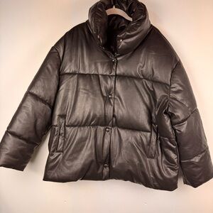 Avec Les Filles Vegan Leather Black Puffer Jacket, size XL